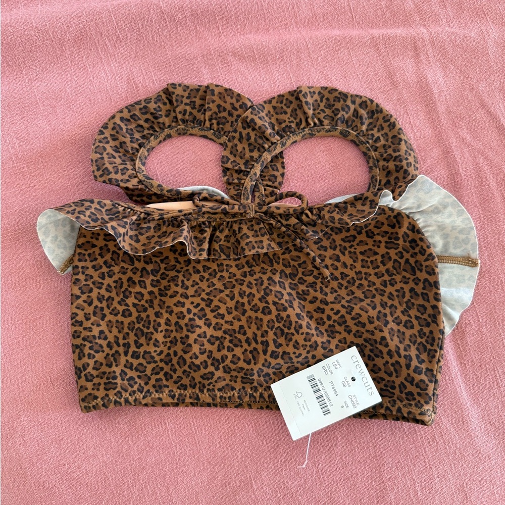 Crewcuts Girls’ Ruffle Halter Leopard Print Swimwear Top